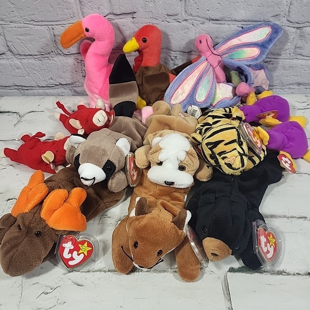 Ty Beanie Babies Plush Lot Of 14 Assorted Stuffed Beanbag Animals Ringo Stripes